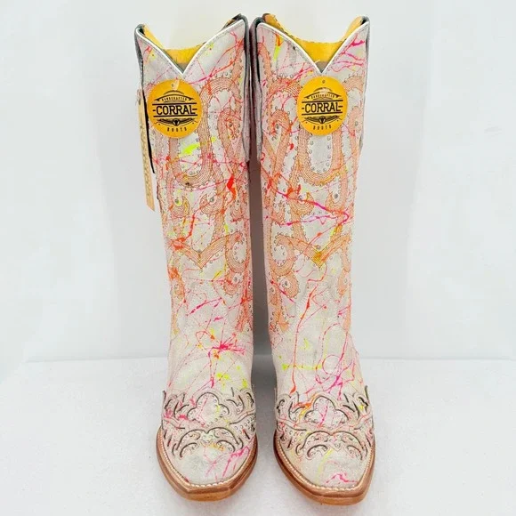 Corral Neon Multi Color Overlay Embroidery Studs Western Boots Size 7.5 NWOB - Picture 2 of 16